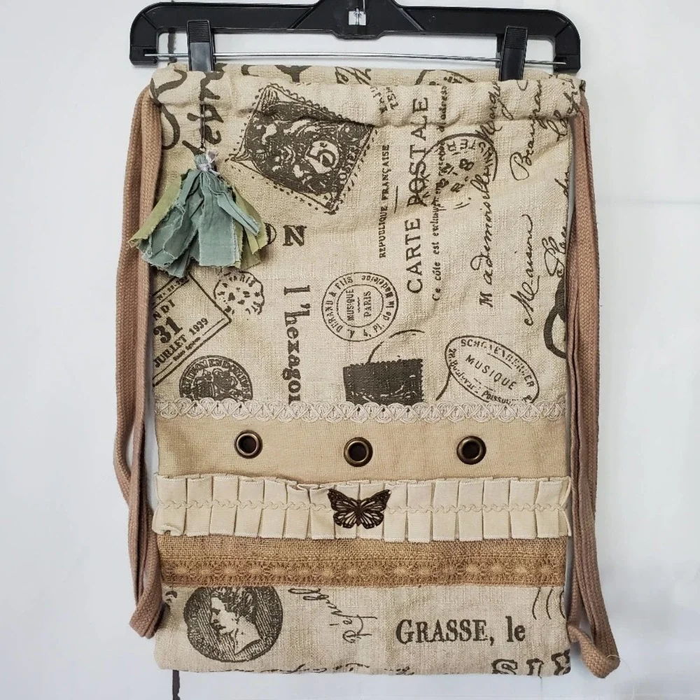 *SOLD* Indian Inc. Butterfly Boho Burlap Knapsack Bag - Picture 8 of 8